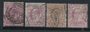 GB Edward VII 6d purple  shades SG 246,  297 range by 4 U...