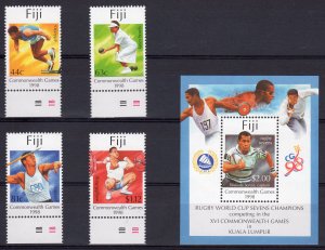 FIJI 1998 Sc#825/829 COMMONWEALTH GAMES-RUGBY WORLD CUP Set (4) + 1 S/S  MNH