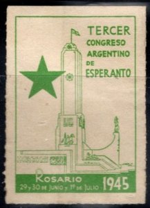 1945 Argentina Poster Stamp Third Argentine Congress Of Esperanto Rosario