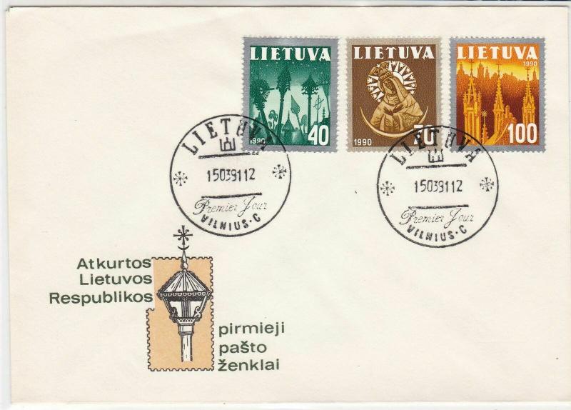 Lithuania 1991 Restoration of Lithuanian Republic Stamps FDC Cover Ref 29608