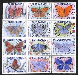 Suriname, Republic 2024, Butterflies 12v, sheetlet, MNH
