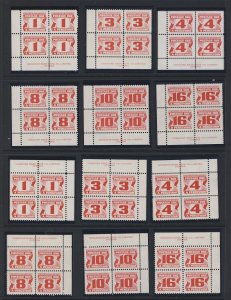 48x MNH Postage Due Stamps  12x Plate Blocks #J28-30-31-34-35-37  GV = $130.00