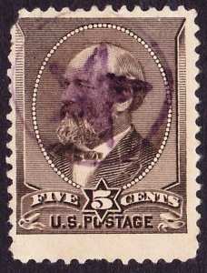 Scott 205, Used, 5c Brown, Purple Star in Circle Fancy Cancel, Faults