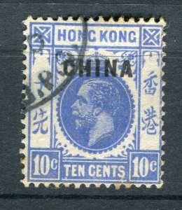 HONG KONG; 1922 early GV ' CHINA ' Optd. issue fine used Shade of 10c. value,