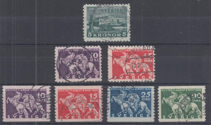 Sweden Sc 229-235 used 1931-1932 issues, 5kr Royal Palace & Gustavus Adolphus