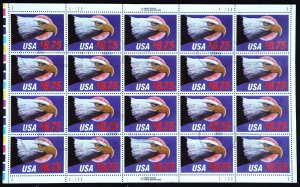 U.S. Used Stamp Scott #2394 $8.75 Eagle & Moon Sheet of 20. 1989 CDS Cancel.