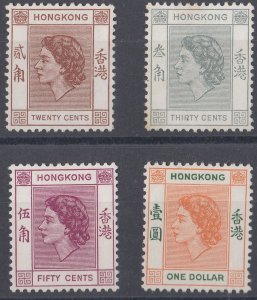 1954-62 HONG KONG QEII DEFINITIVES (SG181, SG183, SG185 & 187) MH VF