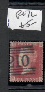 GREAT BRITAIN QV SC 33 1D RED PERF SG43  PLATE 72CANCEL #210   VFU   PPP0612H