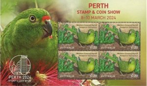 Australia 2024 Parrots Perth Stamp Show Special block MNH