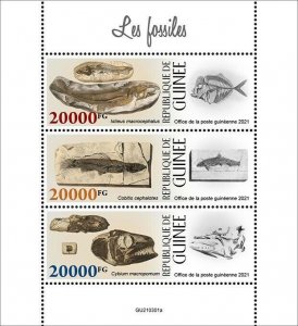 Guinea 2021 MNH Prehistoric Animals Stamps Fossils Fish 3v M/S