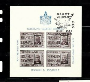 Netherlands 1946 Franklin D. Roosevelt FDR Rocket Mail Brown Souvenir Sheet