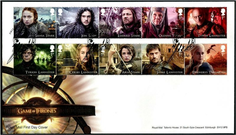 HERRICKSTAMP GREAT BRITAIN Sc.# 3679-88 Game of Thrones FDC Belfast Cancel