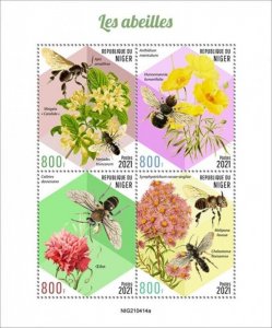 Niger - 2021 Bees and Flowers - 4 Stamp Sheet - NIG210414a