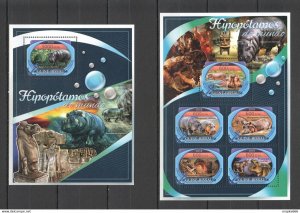 2016 Guinea-Bissau Animals Fauna Hippopotamus 1Kb+1Bl ** Stamps St835