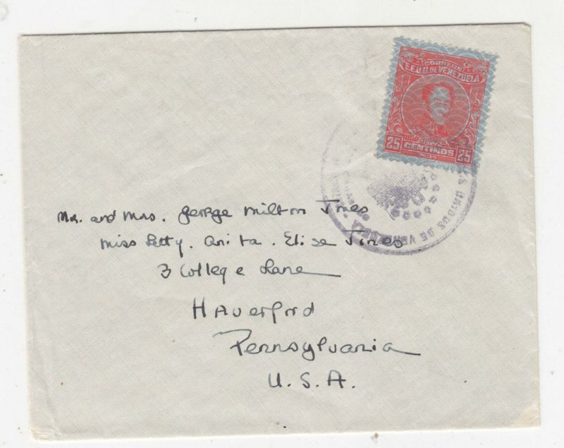 VENEZUELA, c1935 cover, 25c. with Burele to USA.