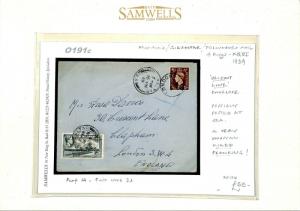 O191c GB GIBRALTAR MIXED FRANKING *Orient Line* Maritime Mail 1939 