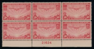 US Stamp #C22 Transpacific 50c - Plate Block of 6 - MNH - CV $85.00