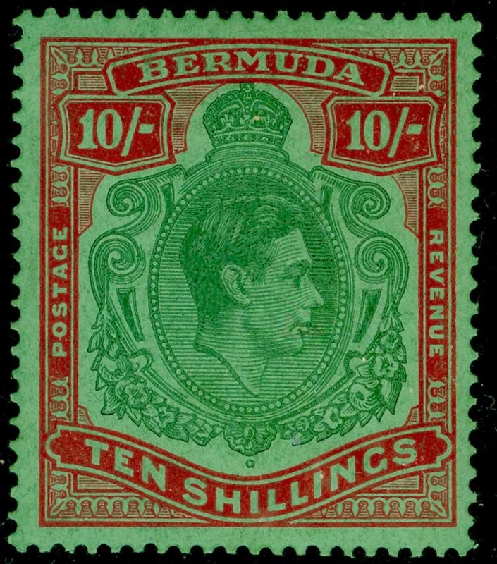 BERMUDA SG119d, 10s Deep Green & Dull Red/Green, LH MINT. Cat £85.