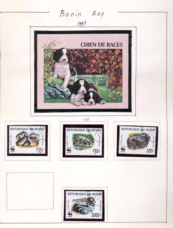 BENIN 1995/98 Wildlife Dogs Birds Sheets Used 90 +Items (pie 269)