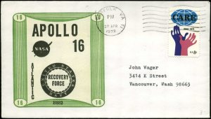 4/27/72 Apollo-16 Atlantic Recovery Force Unknown Designer Cachet Norfolk, VA