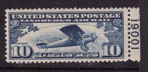 1927 Sc C10 AIRMAIL MNH 10c Lindbergh, plate number single Hebert CV $35 (JG