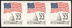 US 2115f MNH VF 22 Cent Flag Over Capitol Imperforate Strip of 3 Block Tagging