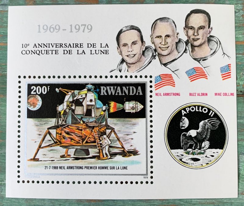 Rwanda 1980 Moon landing anniversary MS, MNH. Scott 957, CV $6.25