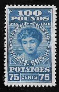 Series 1935 75c U.S. Internal Revenue RI10 Potato Tax Paid Stamp Blue Mint LH VF