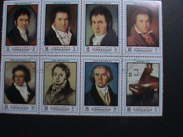 ​AJMAN  WORLD FAMOUS MUSICIANS COMPLETE SET OF 8 CTO VF WE SHIP TO WORLDWIDE