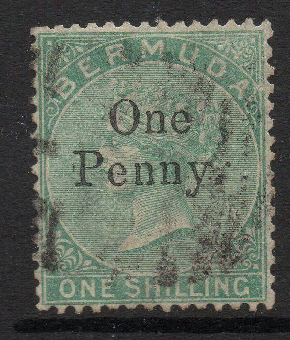 BERMUDA SG17 1875 1d on 1/= GREEN SURCHARGED USED