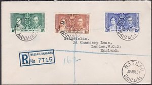 BAHAMAS 1937 Coronation set on registered cover............................a3644