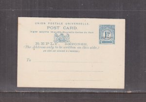 NEW SOUTH WALES, POSTAL CARD WITH REPLY ATTACHED, 1895 1 1/2d. Blue, SPECIMEN