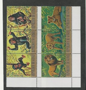 Guinea, Postage Stamp, #C140, C142 Block Mint NH, 1977 Monkey, Lion