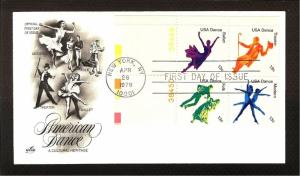 FIRST DAY COVER #1752a American Dance Plate Block of 4 1749-1752 ARTCRAFT 1978