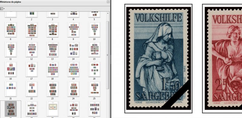 SAAR [SAARLAND] STAMP ALBUM PAGES 1920-1959 (39 color illustrated pages)