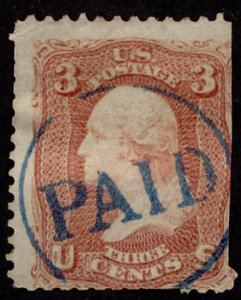 US #65 Fine used, lovely blue PAID  cancel,   fresh color,   SELECT!