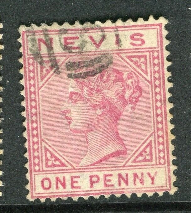 ST. KITTS; 1882 classic QV Crown CA issue fine used 1d. value