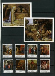 SIERRA LEONE 1994 CHRISTMAS PAINTINGS SET OF 8 STAMPS & 2 S/S MNH