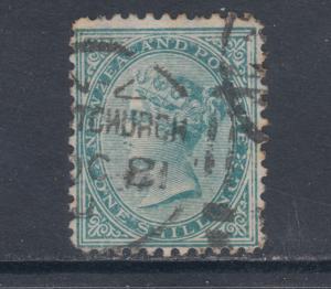 New Zealand Sc 56 used 1874 1sh green Queen Victoria, perf 12