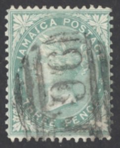 Jamaica Sc# 9 Used (b) 1870-1873 3p green Queen Victoria