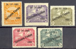Fiume Sc# 164-168 MH 1922 20c-1l Overprints