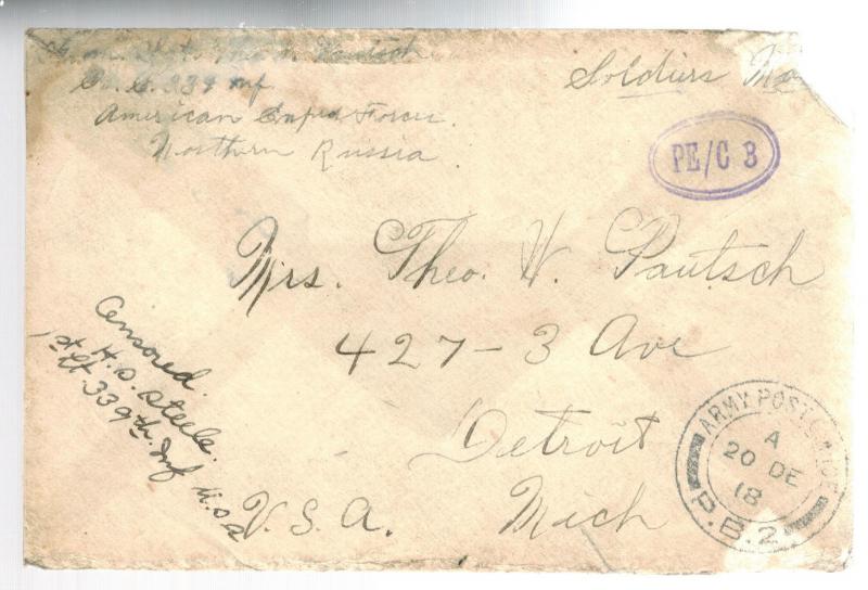 1918 US Army Soldier Cover AEF Archangel Russia American Expeditionary Force