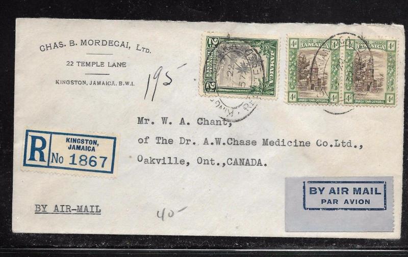 JAMAICA (PP1301B) 1937 4D PR+2D REG A/M COVER TO CANADA