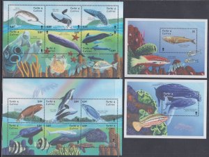 TURKS & CAICOS Sc # 1334-7 CPL MNH SET of 2 DIFF S/S + 2 DIFF SHEETS - WHALES