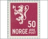 Norway Used NK 210   Posthorn and Lion III (wmk) 50 Øre Lilac purple