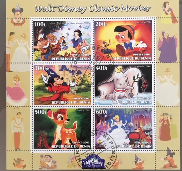 Benin 2003 M/S Walt Disney Classic Movie Cartoon Animation Dumbo Bambi Stamp CTO