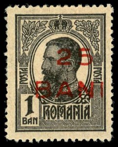 ROMANIA Sc 240 MH - 1918 25b on 1b - King Carol I ; Handstamped in Red