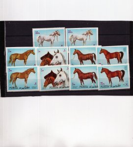 FUJEIRA 1972 HORSES 2 SETS OF 5 STAMPS PERF. & IMPERF. MNH