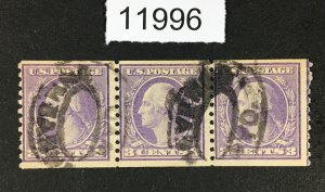 MOMEN: US STAMPS # 494 STRIP OF 3 USED LOT #11996