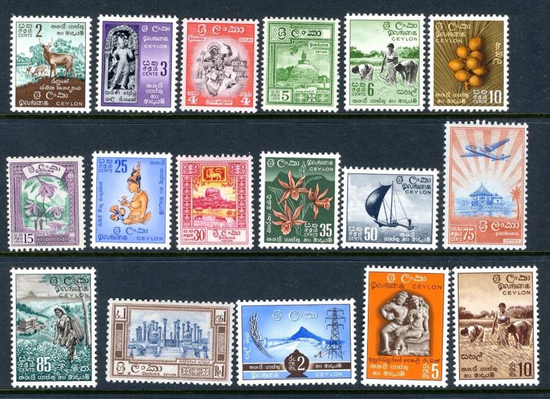 CEYLON-1958-62 Set to 10r Sg 448-465 MOUNTED MINT V19559